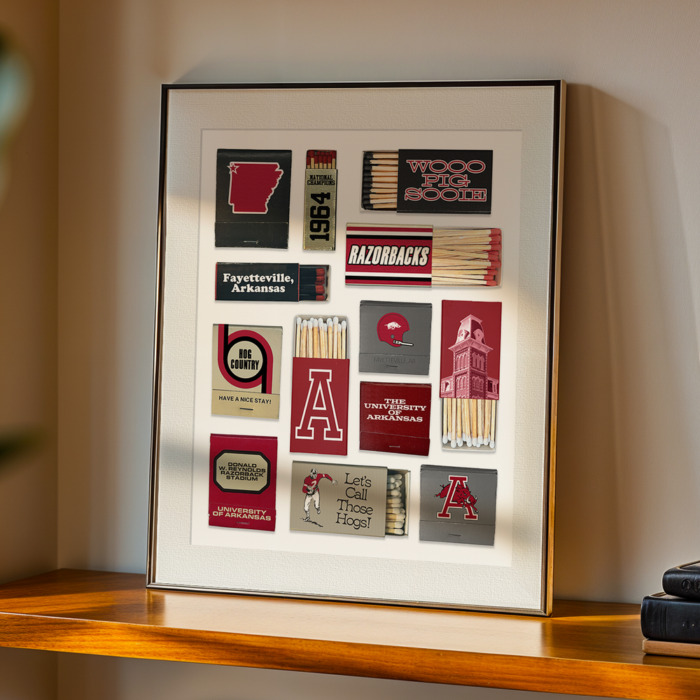 University of Arkansas Matchbox Collage - Vintage Razorbacks Print